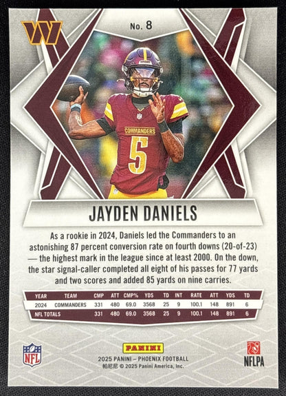 Jayden Daniels 2025 Panini Phoenix Silver Hyper Prizm Commanders Sports Trading Cards