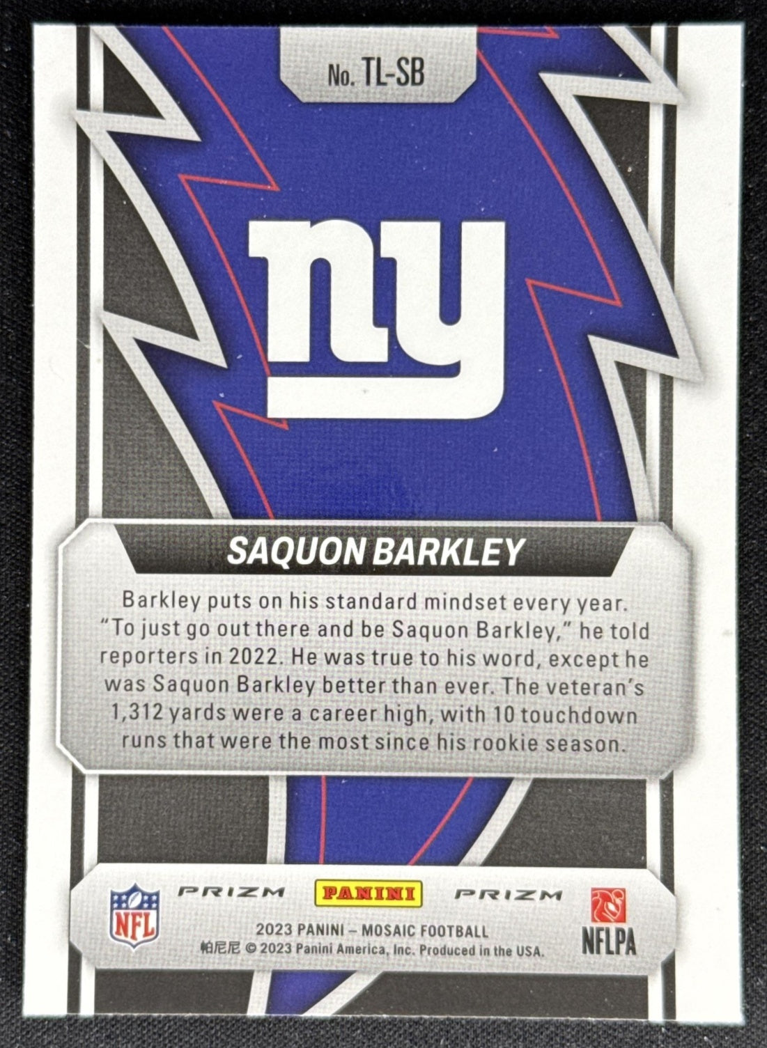 Saquon Barkley 2023 Panini Mosaic Thunder Lane Mosaic Green Giants Sports Trading Card