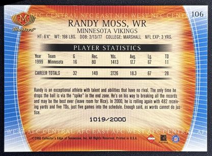 Randy Moss 2000 Collector's Edge Masters Retail Vikings Back