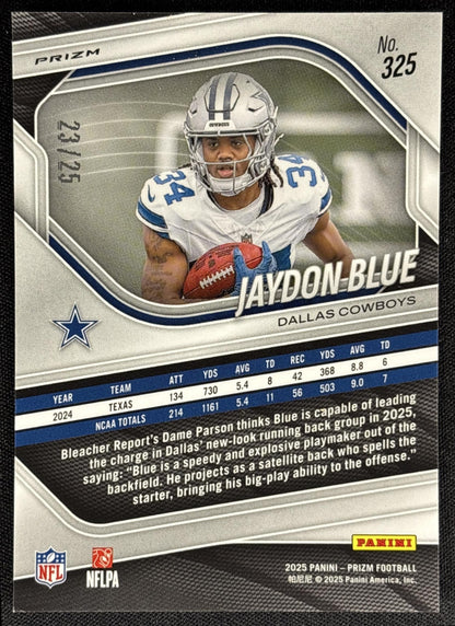 Jaydon Blue 2025 Panini Prizm No Huddle Pink /25 Cowboys - back