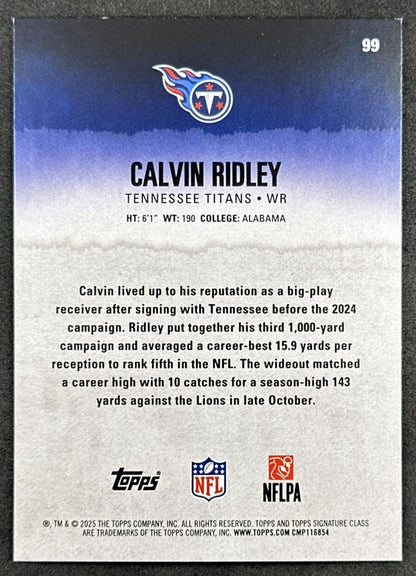 Calvin Ridley 2025 Topps Signature Class Veteran Blue & Yellow Foil Titans back sports trading card