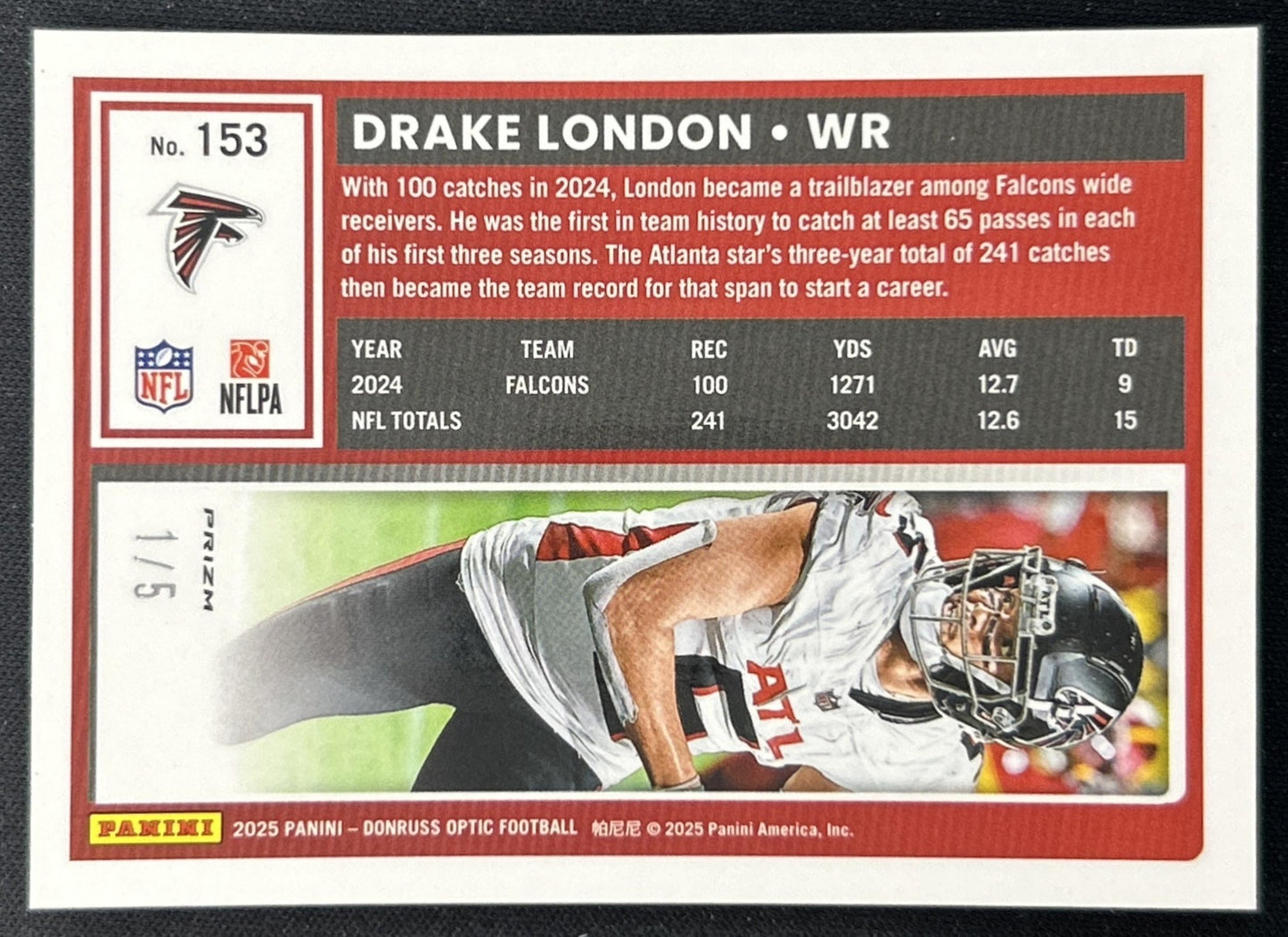 Drake London 2025 Panini Donruss Optic Green Prizm /5 Falcons Football