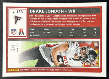 Drake London 2025 Panini Donruss Optic Green Prizm /5 Falcons Football
