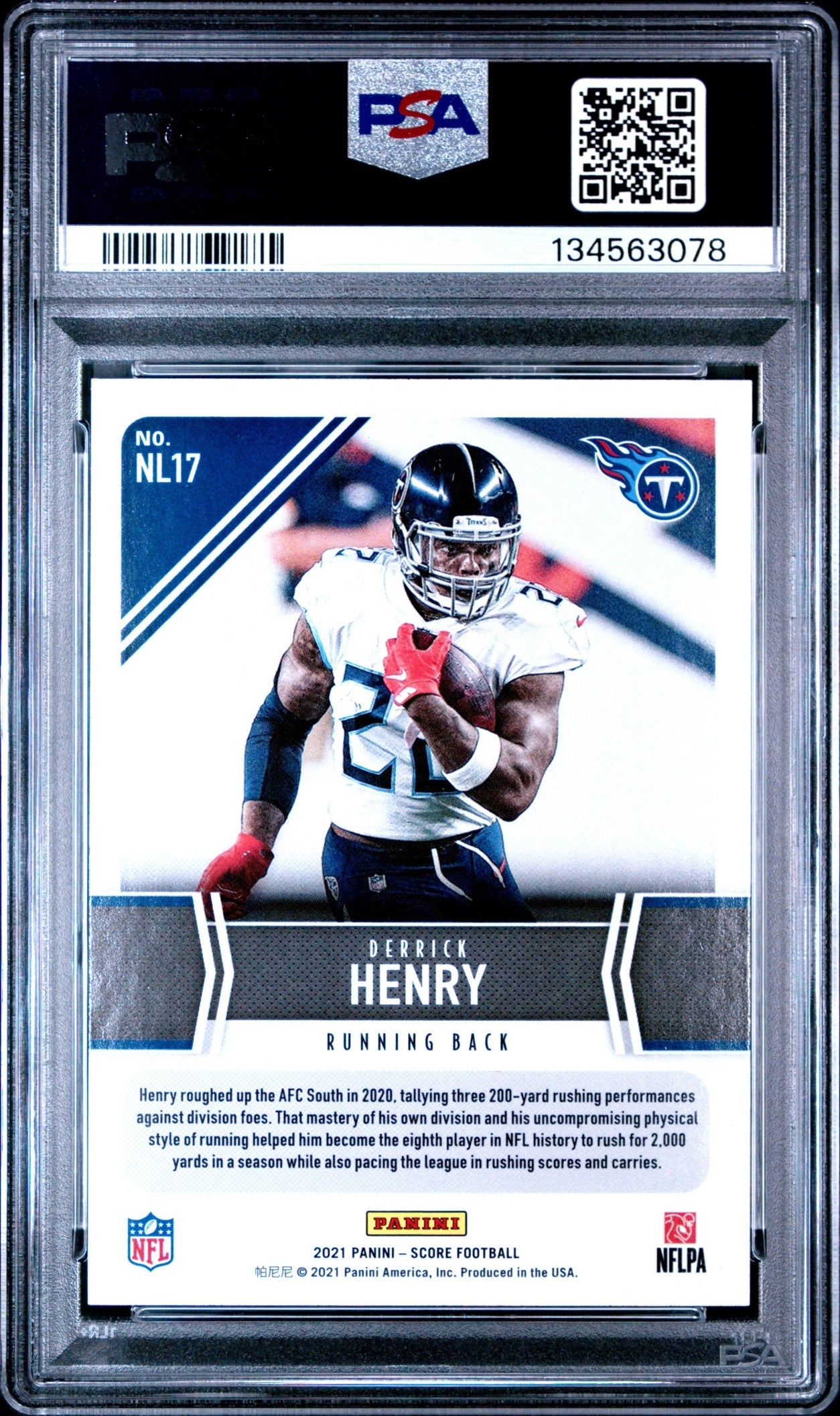 Derrick Henry 2021 Panini Score Next Level Stats PSA 10 Titans back