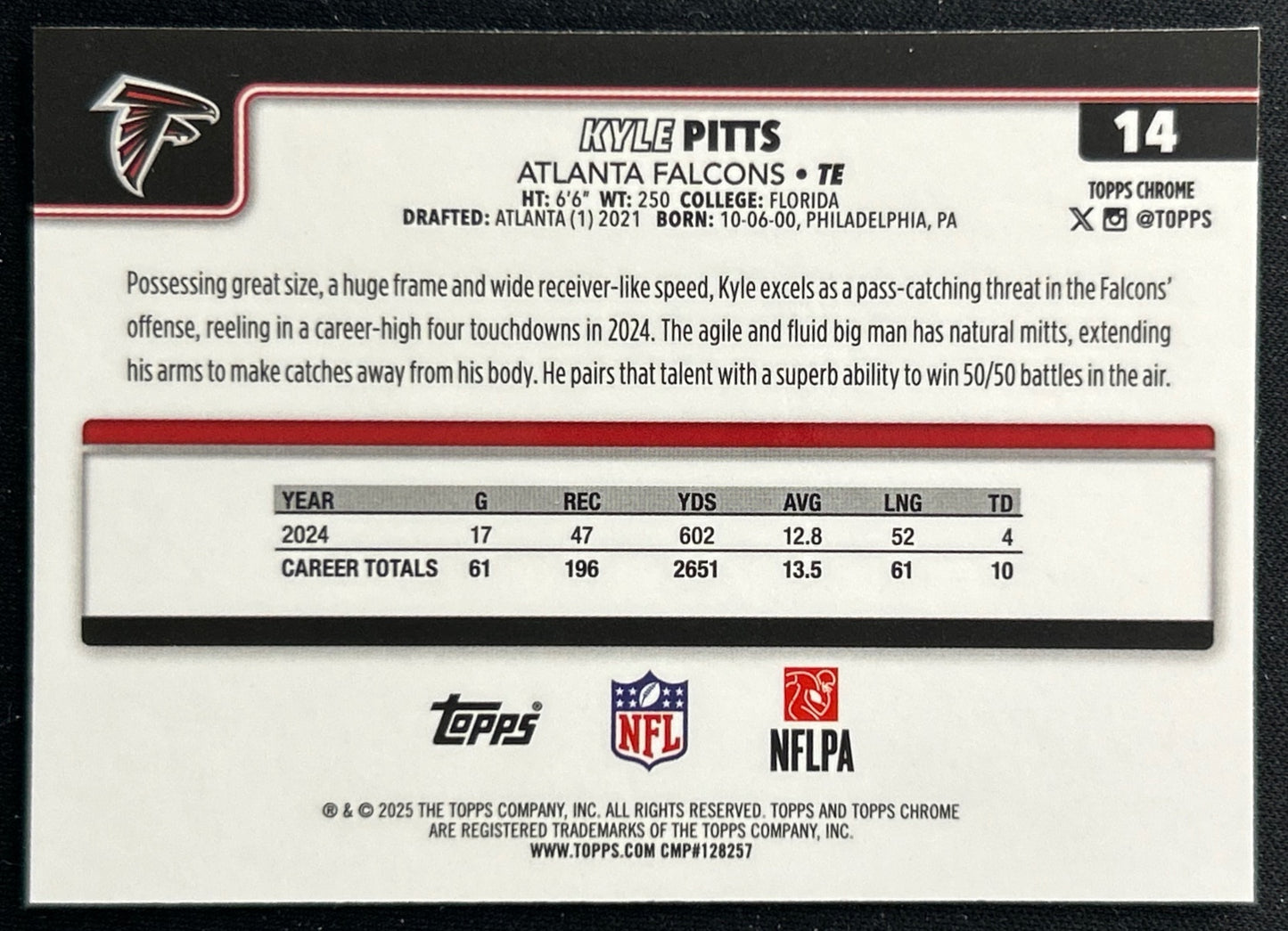 Kyle Pitts 2025 Topps Chrome Falcons Sports Trading Cards