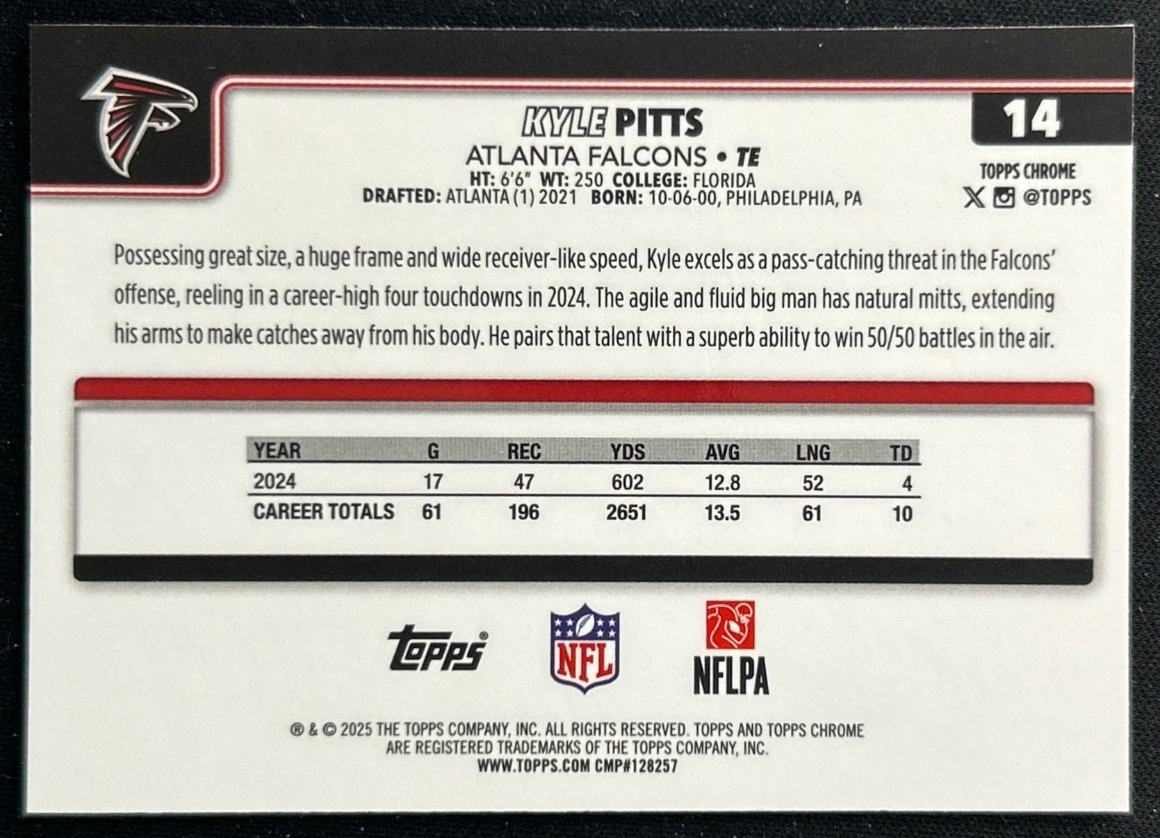 Kyle Pitts 2025 Topps Chrome Falcons Sports Trading Cards