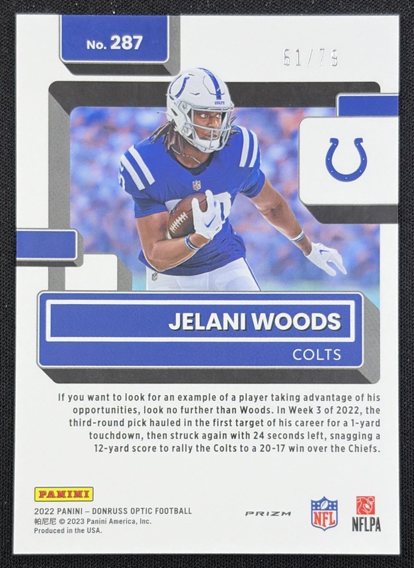 Jelani Woods 2022 Panini Donruss Optic Pink Velocity /79 Colts