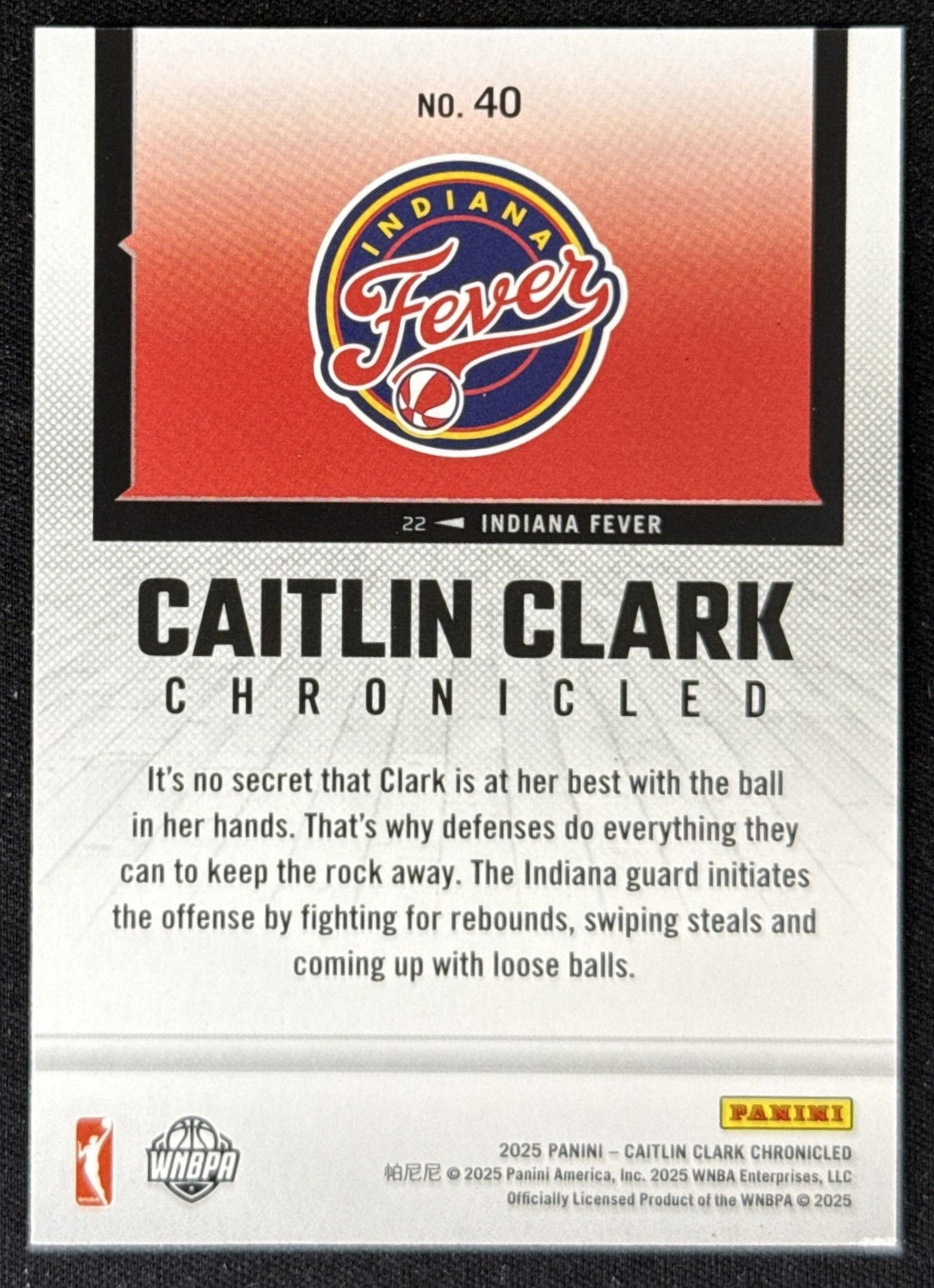 Caitlin Clark 2025 Panini Chronicled WNBA Fever 40 Sports Trading Card