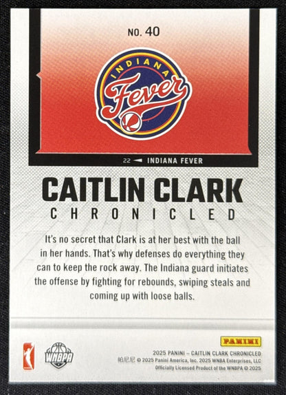 Caitlin Clark 2025 Panini Chronicled WNBA Fever 40 Sports Trading Card