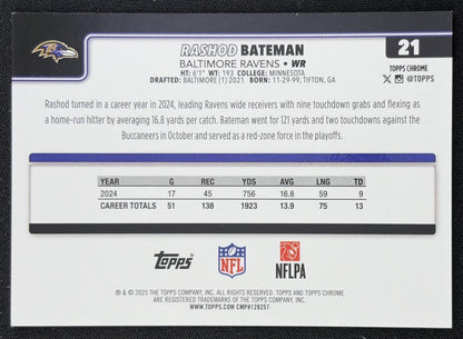 Rashod Bateman 2025 Topps Chrome Orange Refractor /25 Ravens Baltimore Ravens