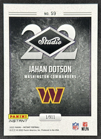 Jahan Dotson 2022 Panini Instant Studio Rookie /911 Commanders Falcons back sports trading card