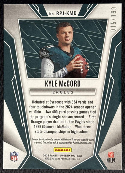 Kyle McCord 2025 Phoenix Rookie Phenoms Jersey Auto Bronze Pandora Prizm /199 Eagles back