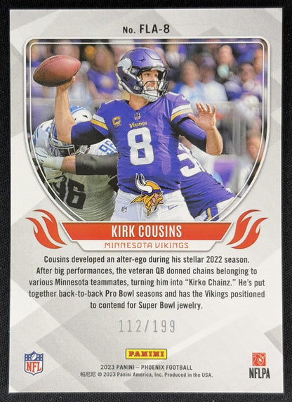 Kirk Cousins 2023 Panini Phoenix Flame Throwers Red /199 Vikings Sports Trading Cards