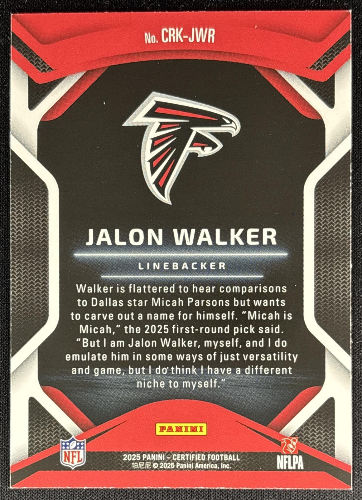 Jalon Walker 2025 Panini Certified Rookies Mirror Purple /299
