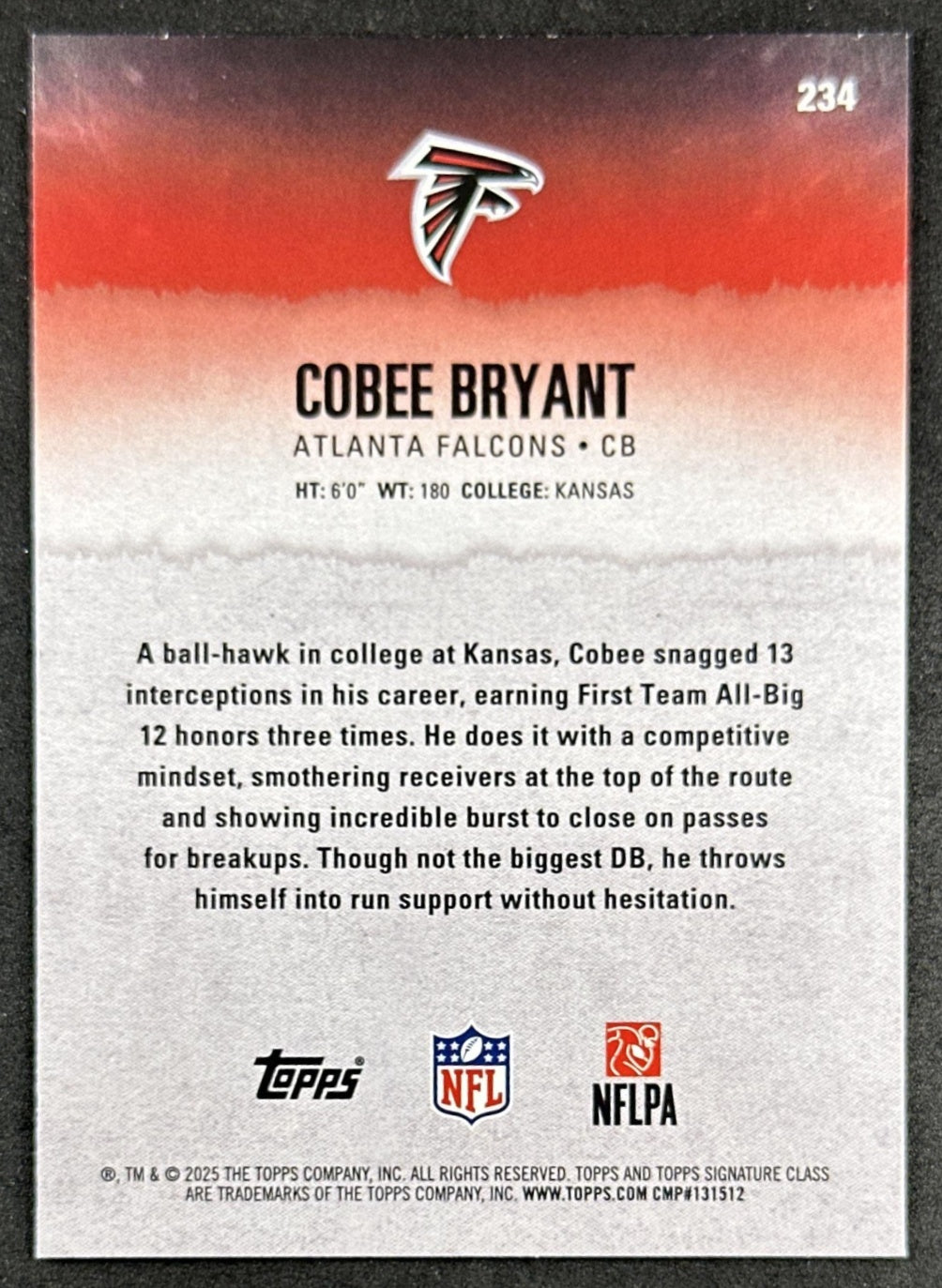 Cobee Bryant 2025 Topps Signature Class Rookie Blue & Yellow Foil Falcons
