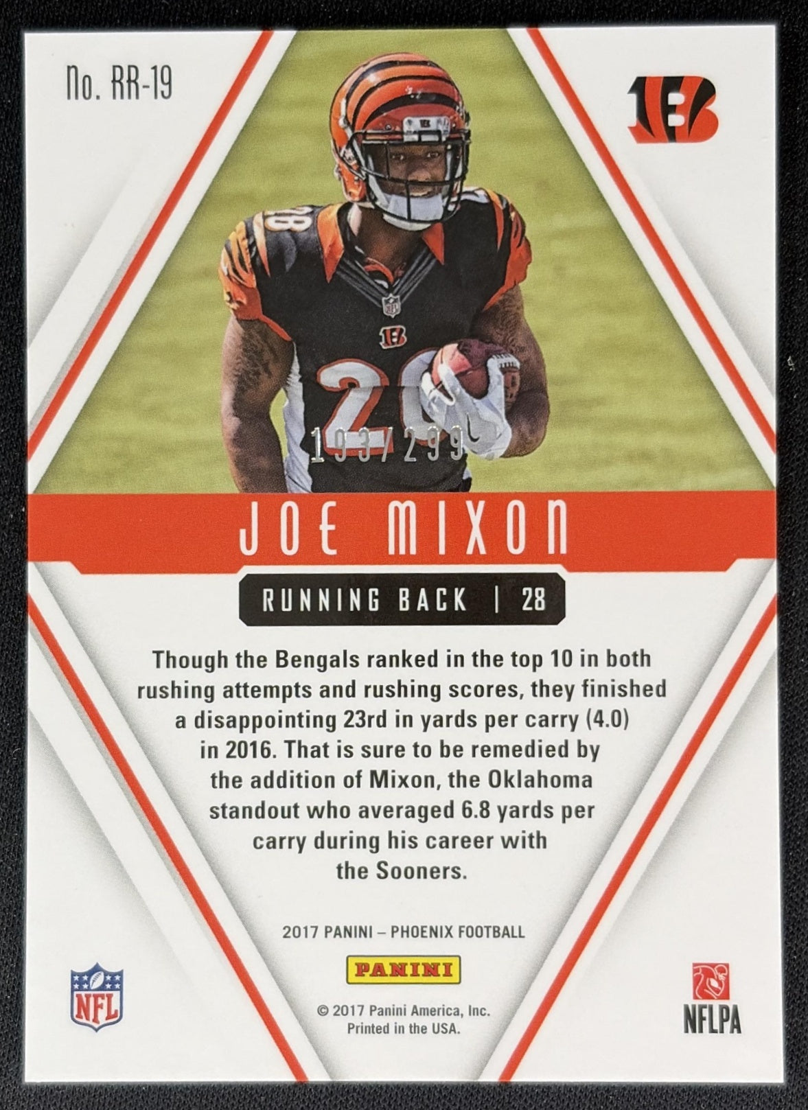 Joe Mixon 2017 Panini Phoenix Rookie Rising Red /299 Bengals
