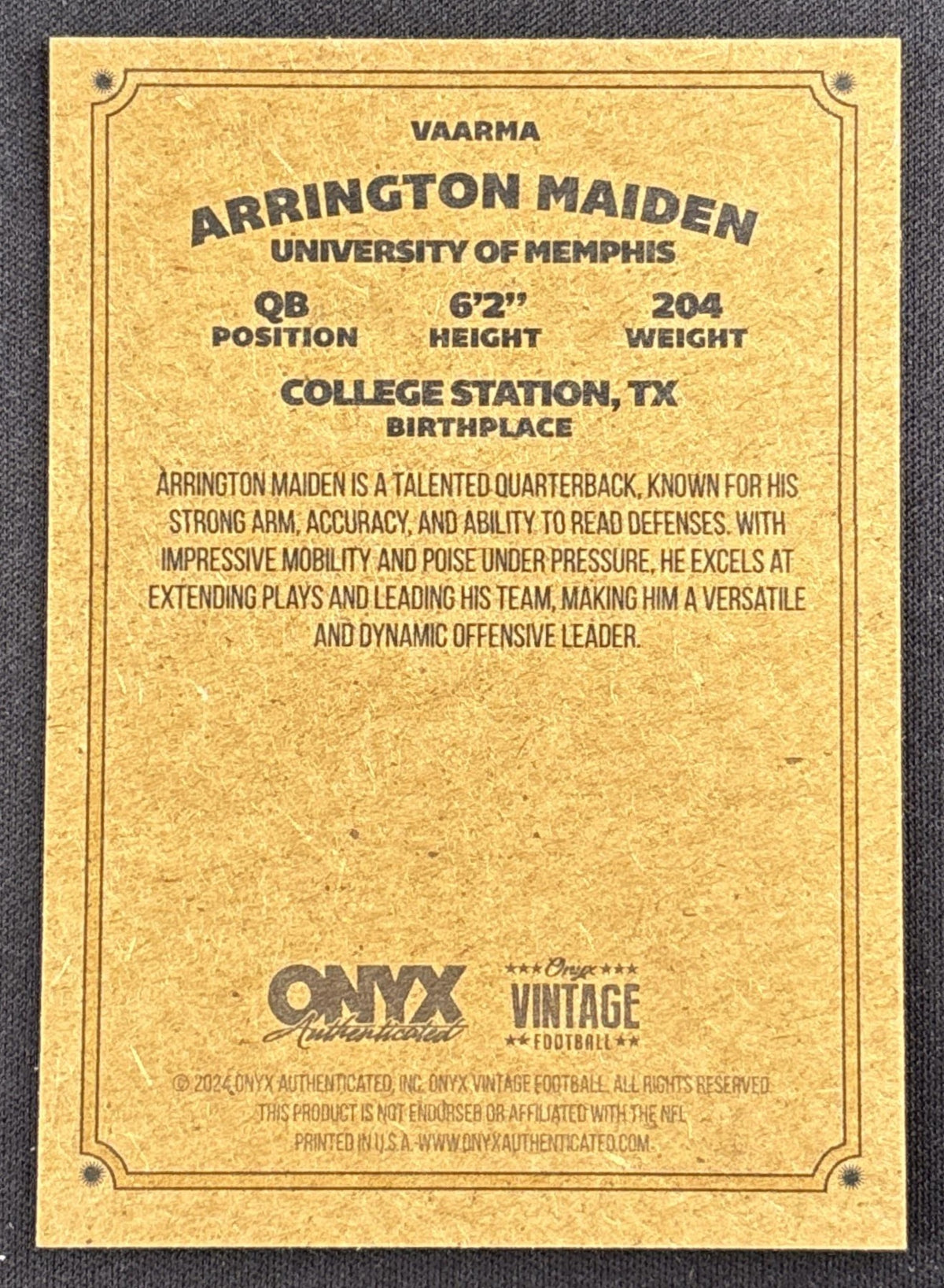 Arrington Maiden 2024 Onyx Vintage Collection Auto