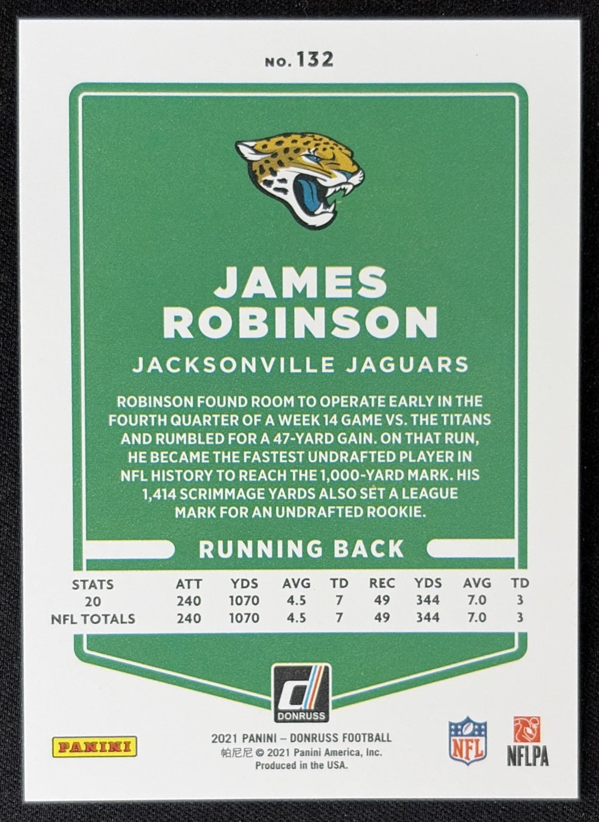 James Robinson 2021 Panini Donruss Press Proof Premium Jaguars Sports Trading Card