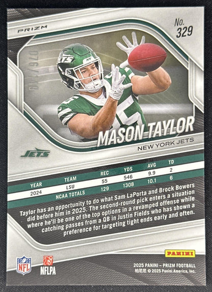 Mason Taylor 2025 Panini Prizm Red Wave /149 Jets Sports Trading Cards