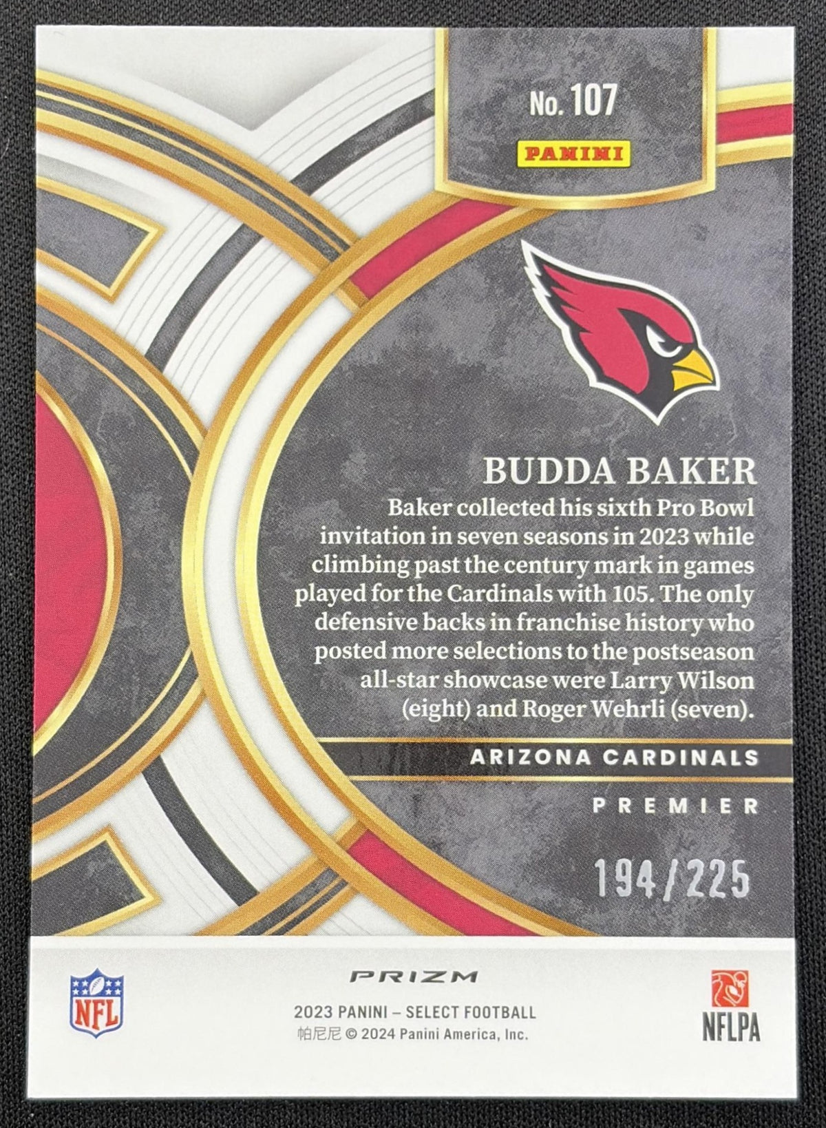 Budda Baker 2023 Panini Select Tri Color Prizms /225 Cardinals