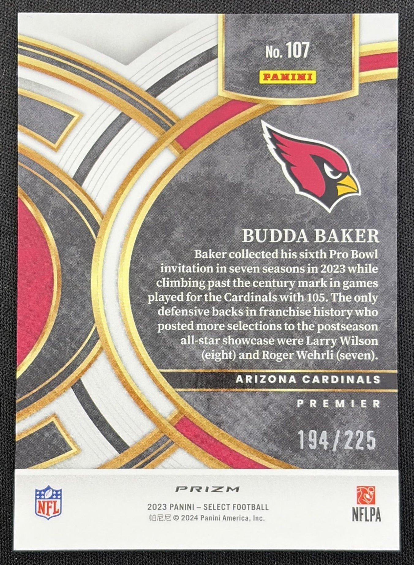 Budda Baker 2023 Panini Select Tri Color Prizms /225 Cardinals