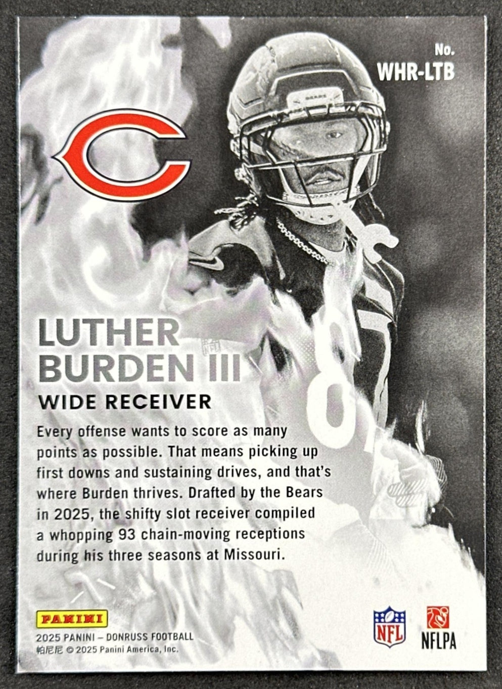 Luther Burden III 2025 Panini Donruss White Hot Rookies Bears Sports Trading Card