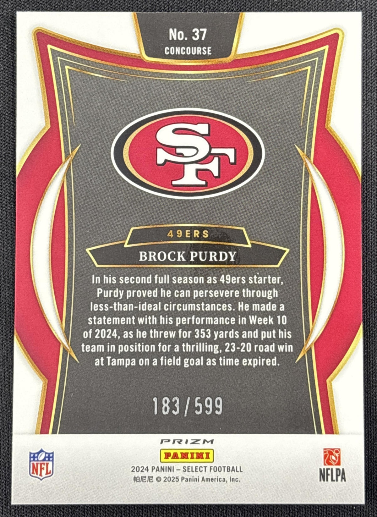 Brock Purdy 2024 Panini Select Concourse Neon Green Prizm Shock /599 49ers