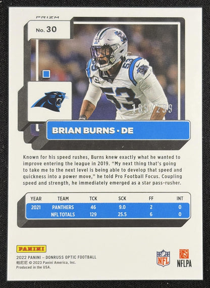 Brian Burns 2022 Panini Donruss Optic Blue /179 Panthers Sports Trading Card