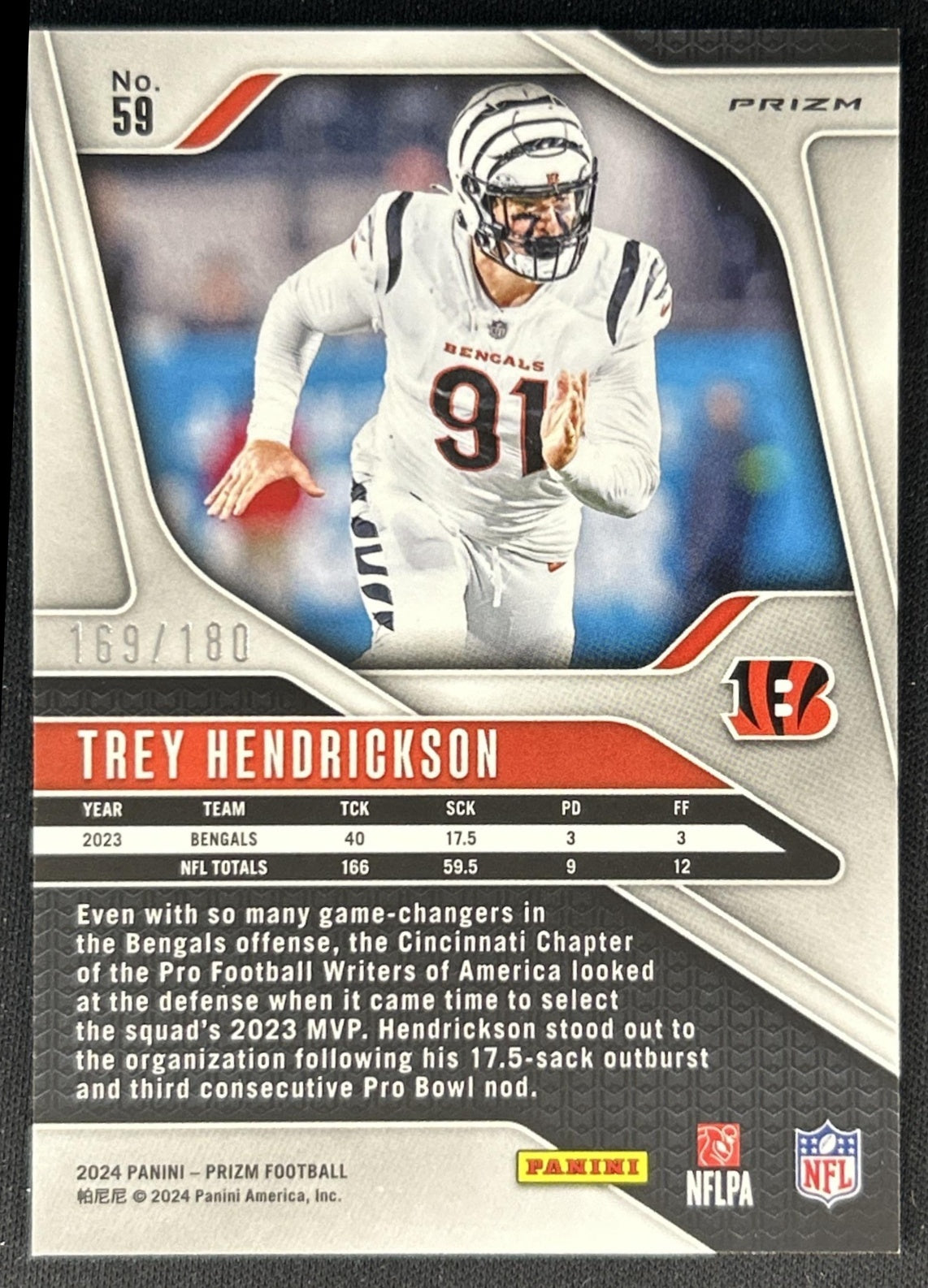 Trey Hendrickson 2024 Panini Prizm Hyper /180 Bengals back