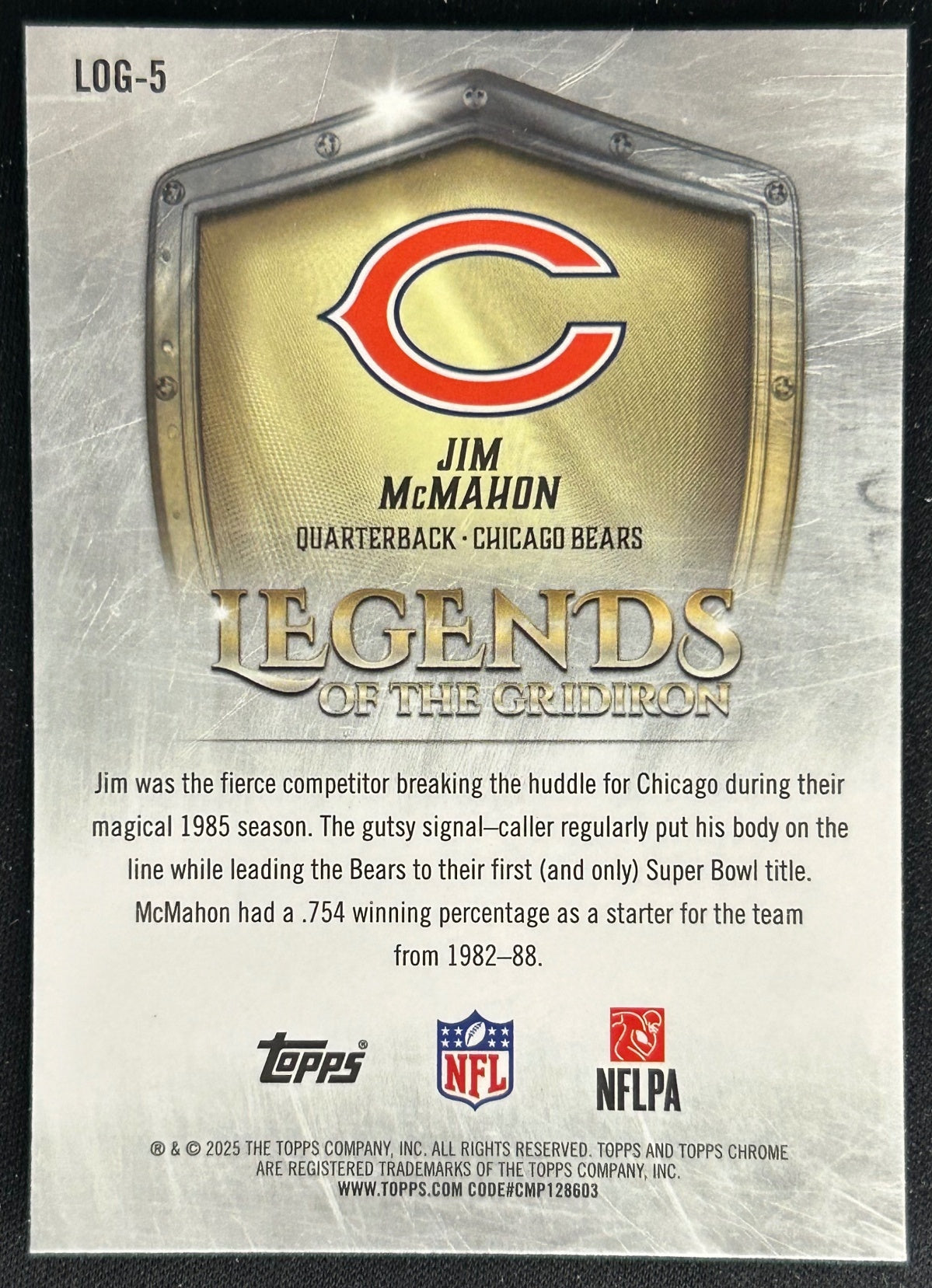 Jim McMahon 2025 Topps Chrome Legends of the Gridiron Bears Sports Trading Cards