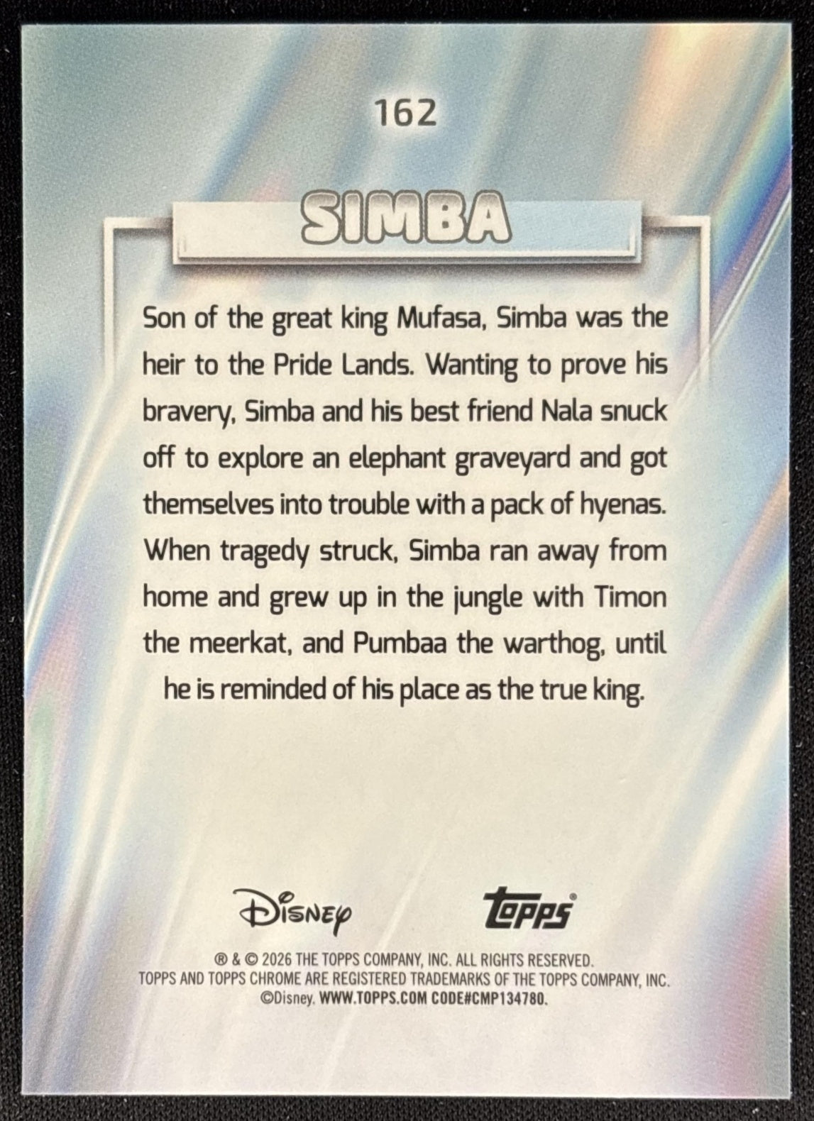 Simba 2026 Topps Chrome Disney The Lion King back