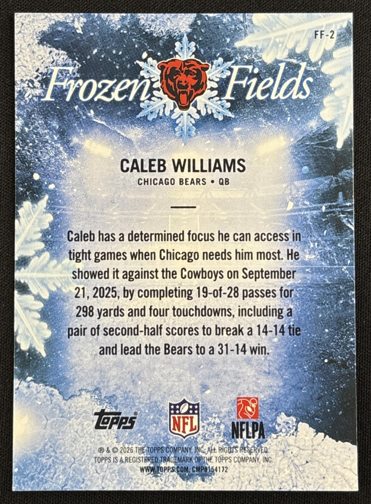 Caleb Williams 2026 Topps Holiday Frozen Fields Bears