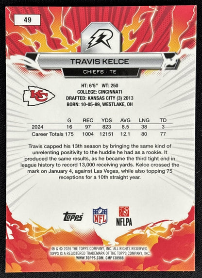 Travis Kelce 2025 Topps Resurgence Blue and Orange Spark Refractor Chiefs