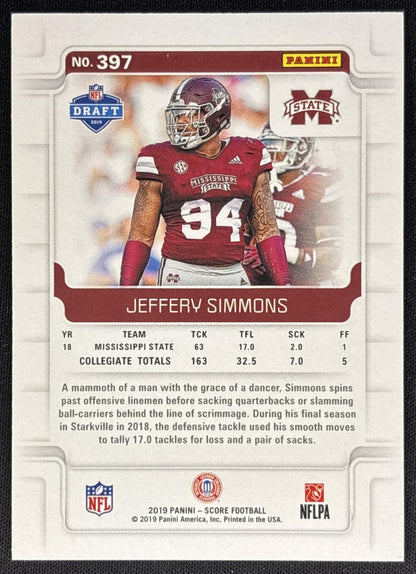 Jeffery Simmons 2019 Panini Score End Zone /6 Bulldogs Sports Trading Cards