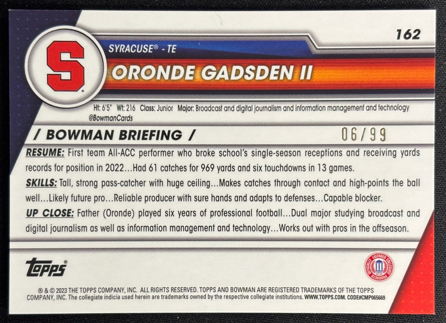 Oronde Gadsden II 2023 University Chrome Green Refractor /99 - Back