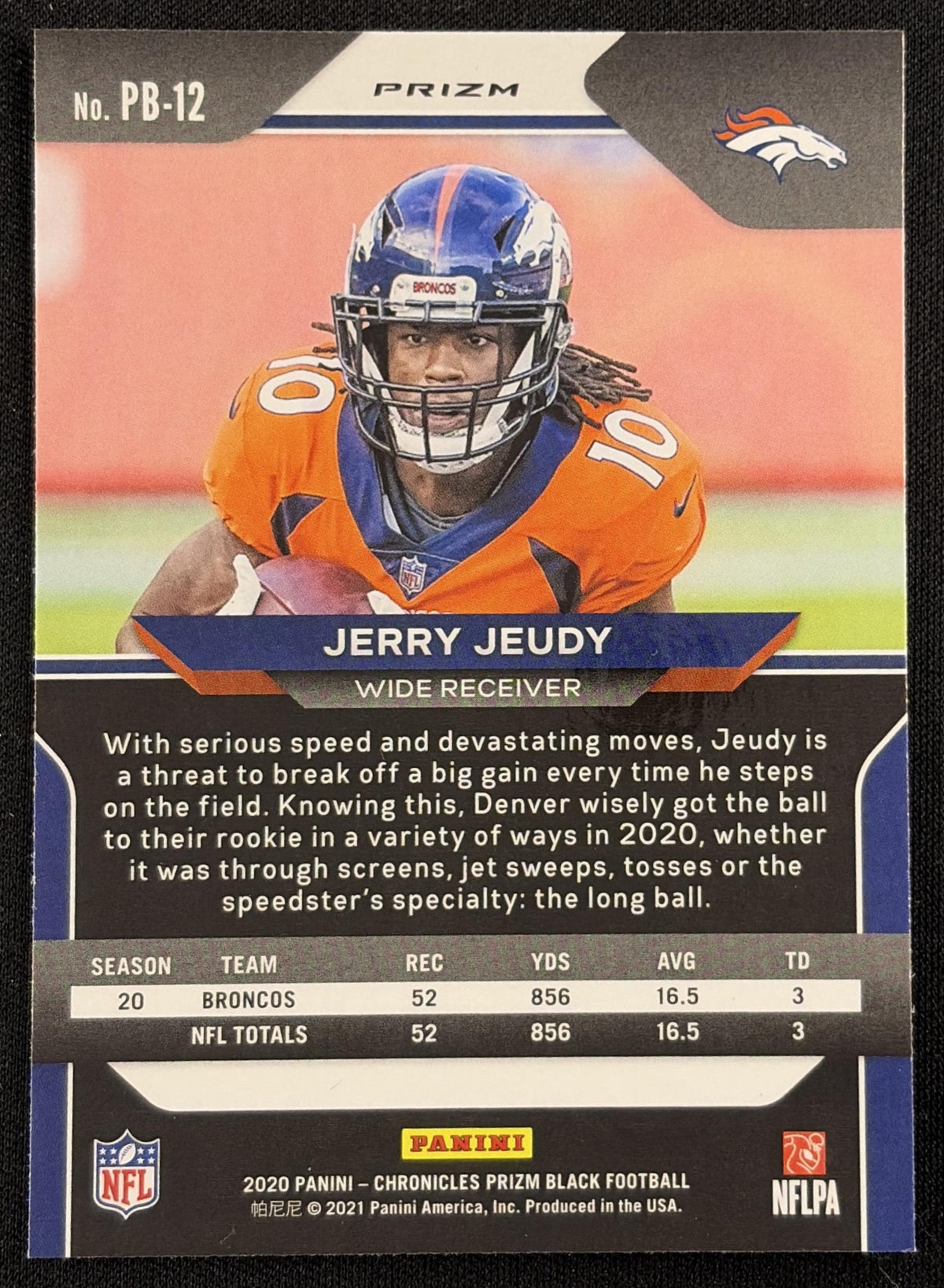 Jerry Jeudy 2020 Panini Chronicles Prizm Black Silver Broncos - back