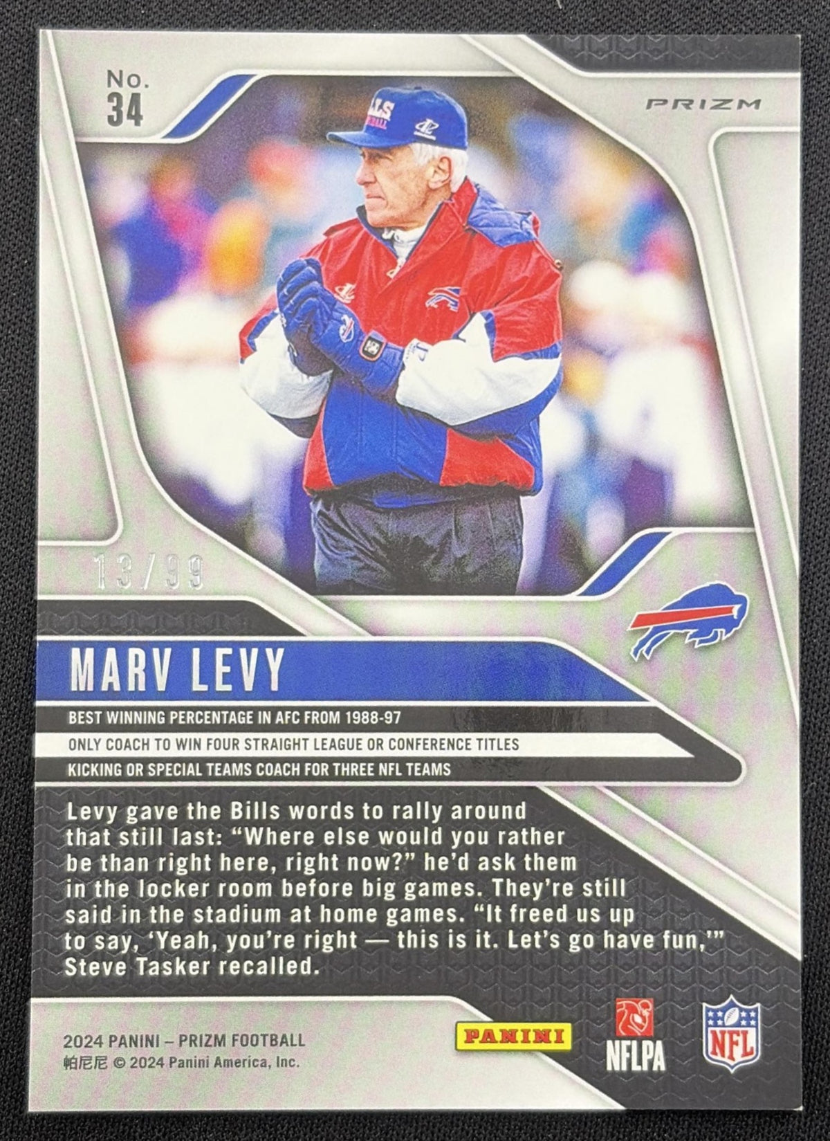 Marv Levy 2024 Panini Prizm Blue Ice /99 Bills