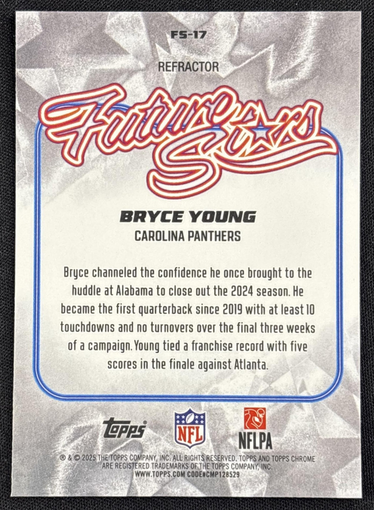 Bryce Young 2025 Topps Chrome Future Stars Refractor Panthers