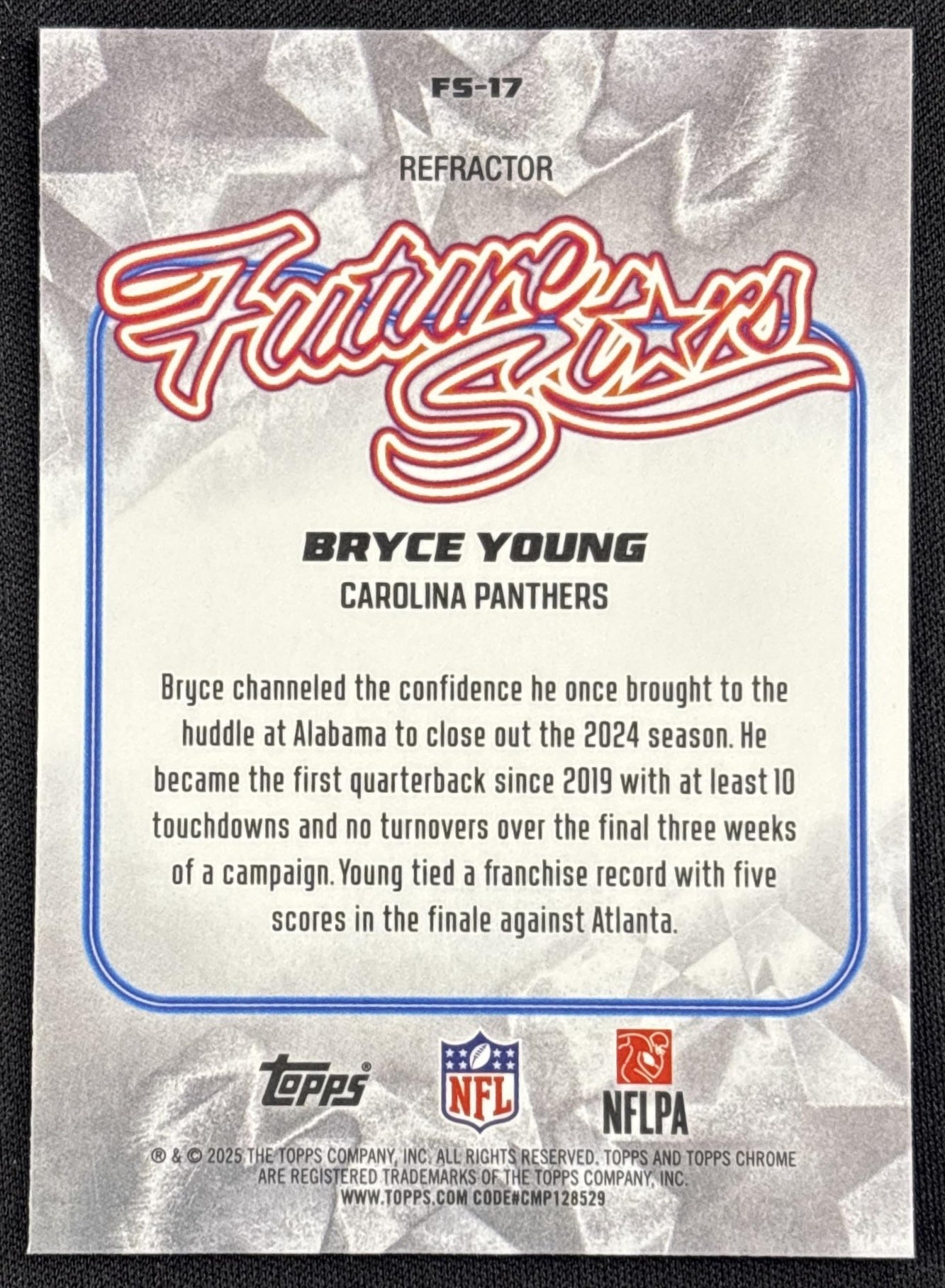 Bryce Young 2025 Topps Chrome Future Stars Refractor Panthers