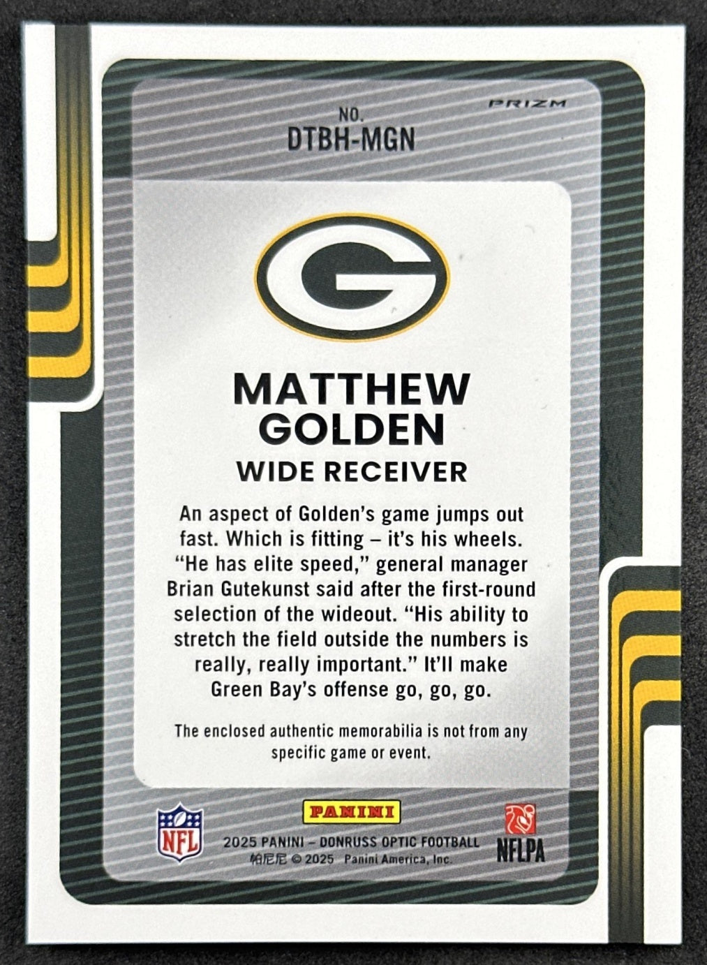 Matthew Golden 2025 Panini Donruss Optic Threads Blue Hyper Prizm Packers back