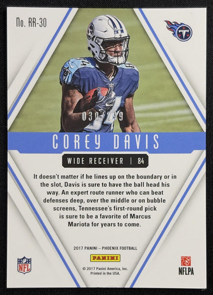 Corey Davis 2017 Panini Phoenix Rookie Rising Red /299 Titans Tennessee Titans Sports Trading Card
