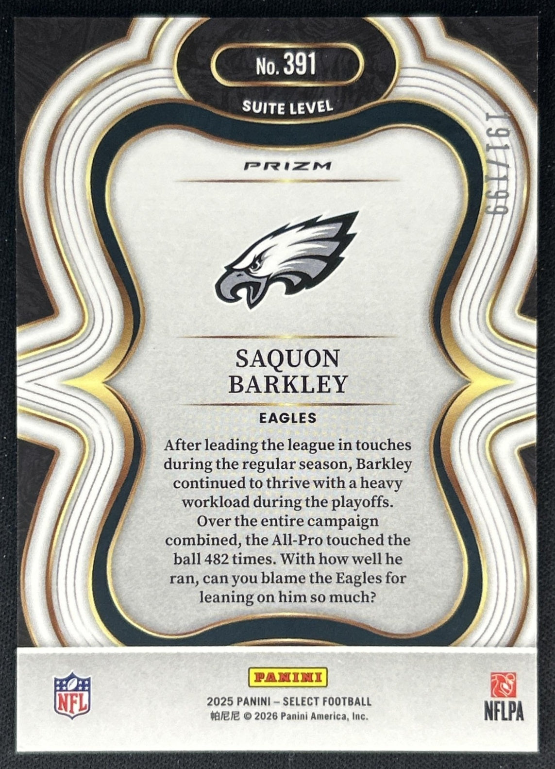 Saquon Barkley 2025 Panini Select Suite Level Tri-Color Prizm /199 Eagles Back