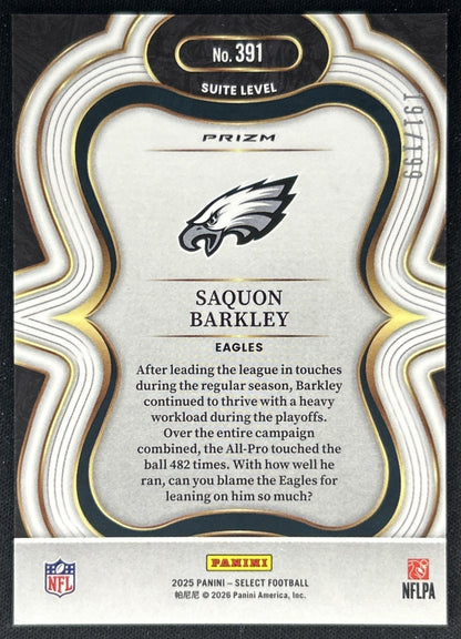 Saquon Barkley 2025 Panini Select Suite Level Tri-Color Prizm /199 Eagles Back