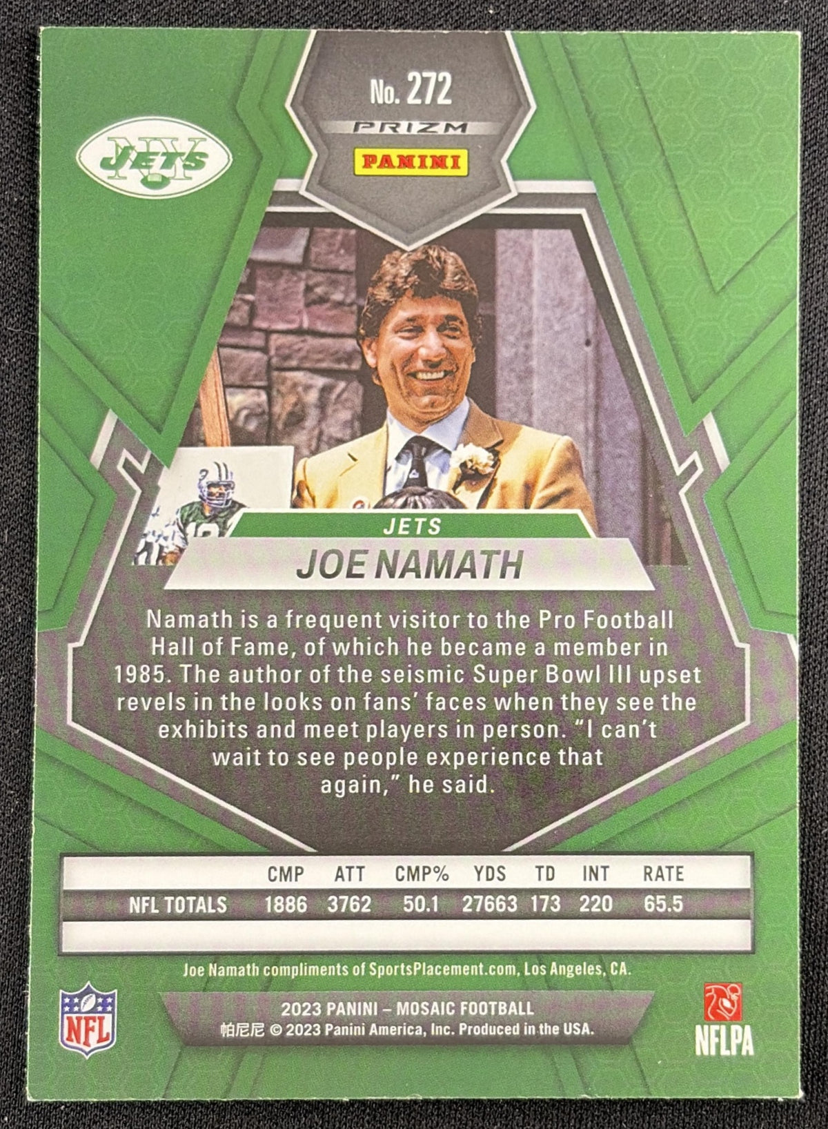Joe Namath 2023 Panini Mosaic Green Mosaic Jets Sports Trading Card