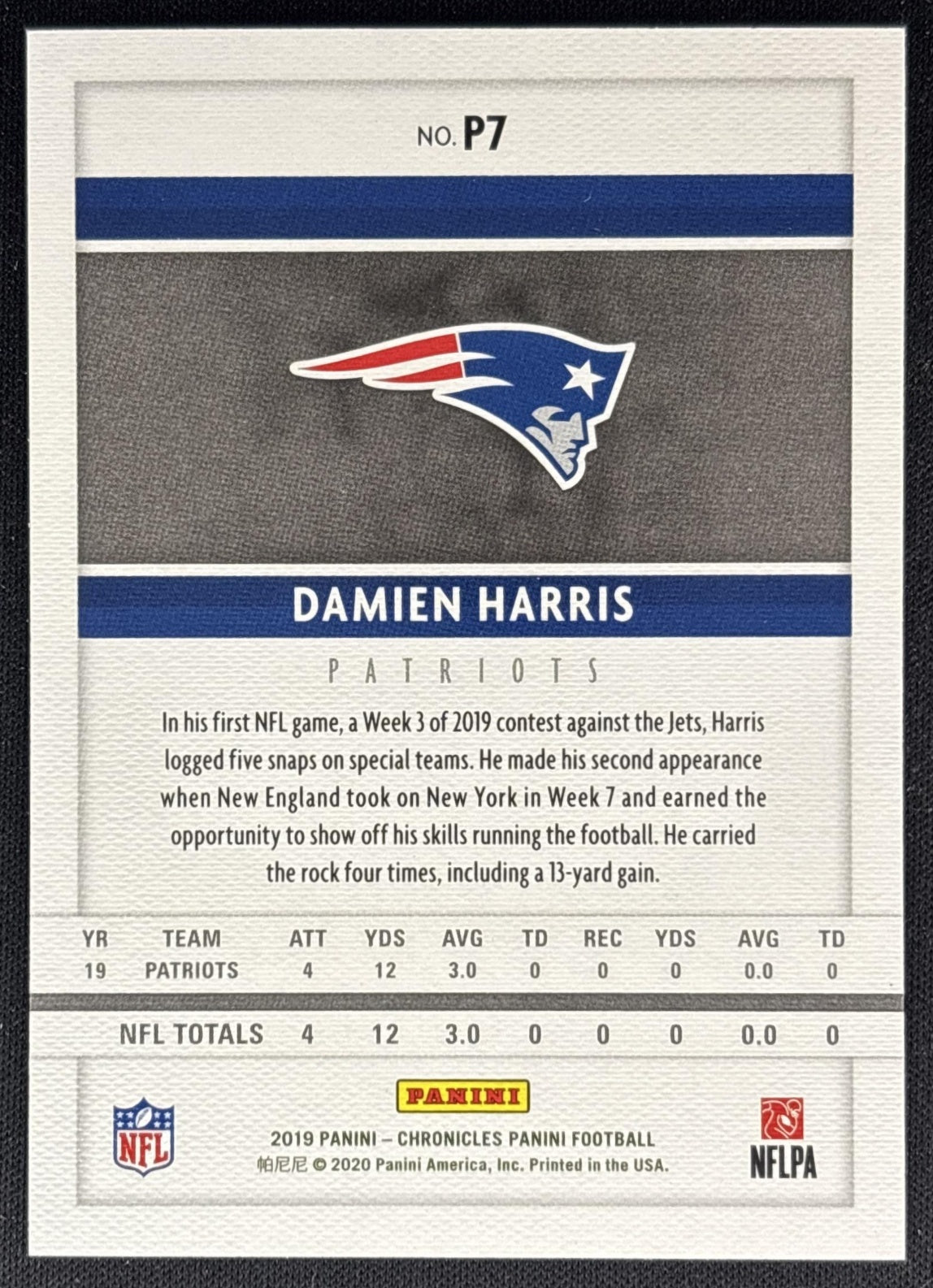 Damien Harris 2019 Panini Chronicles Red /199 Patriots Back