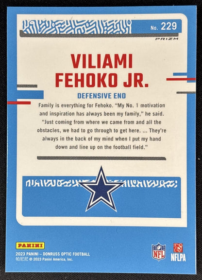 Viliami Fehoko Jr. 2023 Panini Donruss Optic Green Velocity Prizm Cowboys