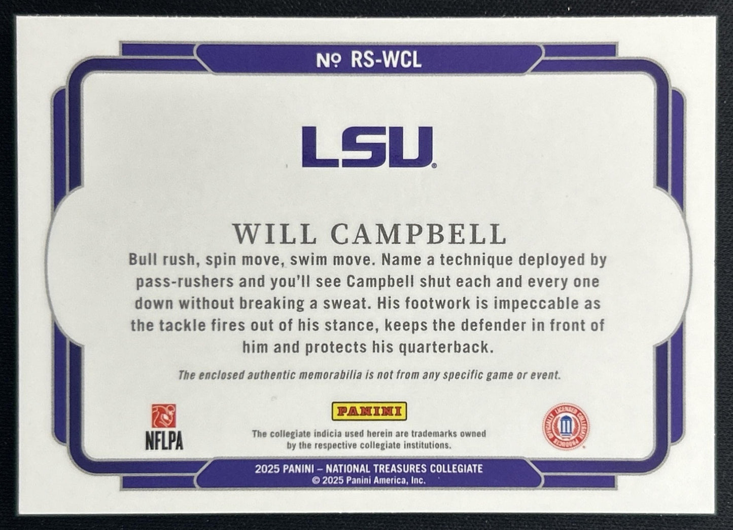 Will Campbell 2025 National Treasures Collegiate Team Logo Signatures Gold /10 Tigers back