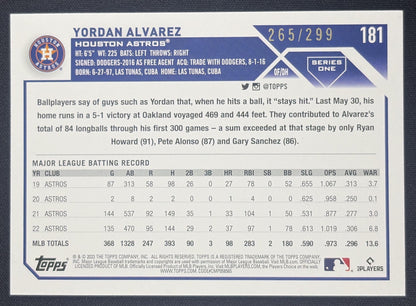 Yordan Alvarez 2023 Topps Orange Foil /299 Astros Houston Astros Sports Trading Card
