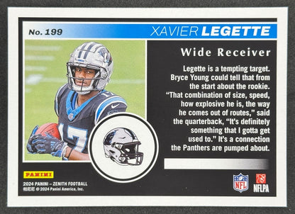 Xavier Legette 2024 Zenith Rookie Green 2 Minute Drill Panthers Sports Trading Card