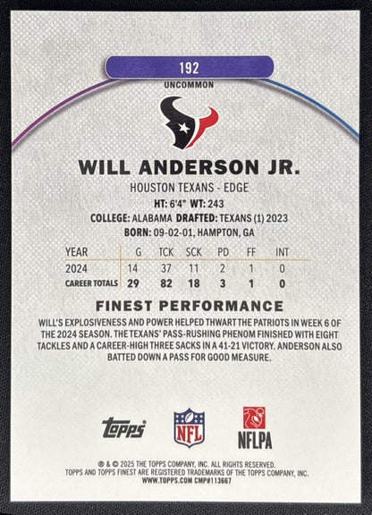 Will Anderson Jr. 2025 Finest Uncommon Green Geometric Refractor /35 Texans back